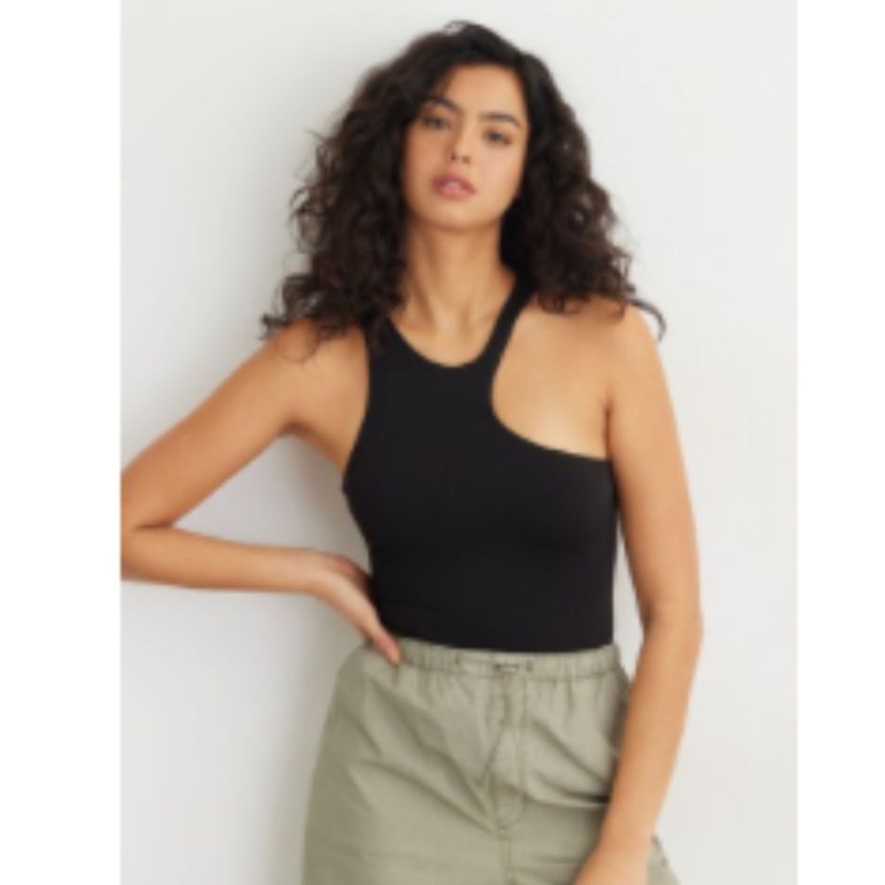 2 pairs Dynamite Sculpt High Neck Asymmetric Bodysuits (Black & White)
